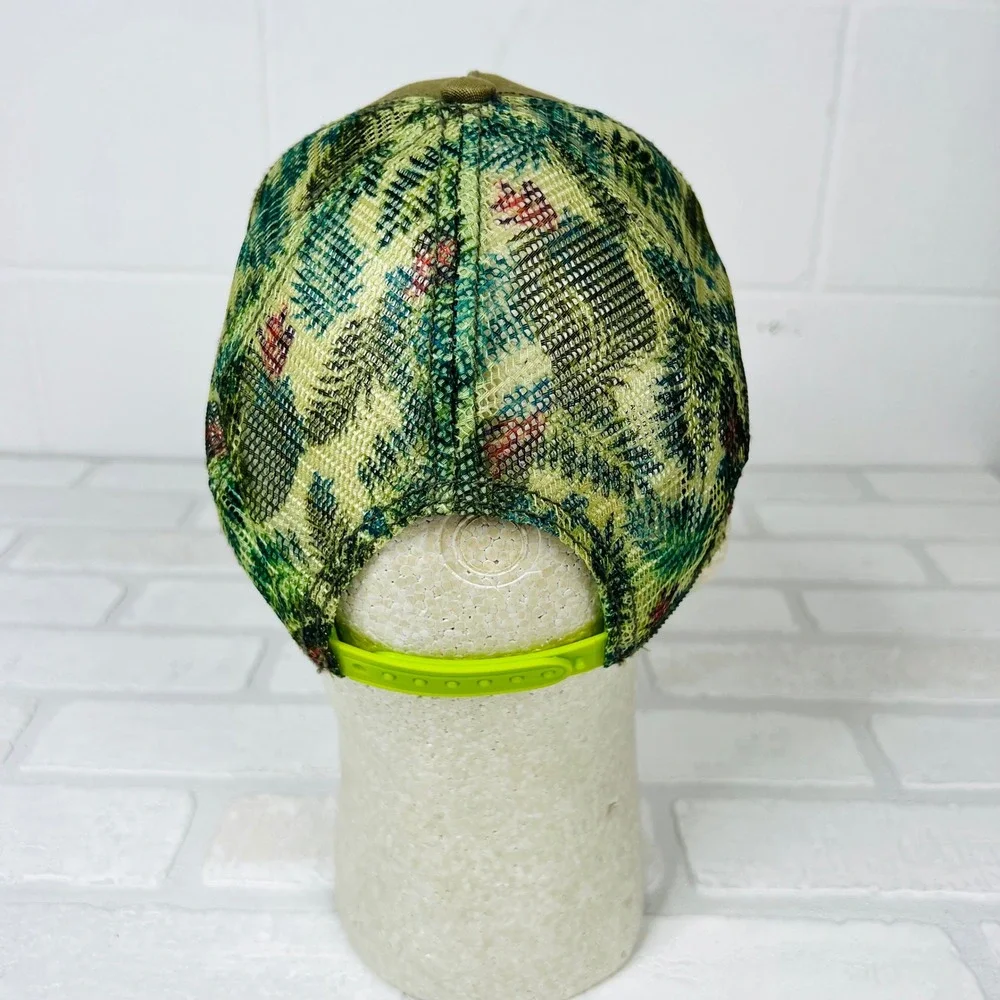 Prana Women Olive Green Tropical Mesh Trucker Hat Snapback Organic Cotton Blend